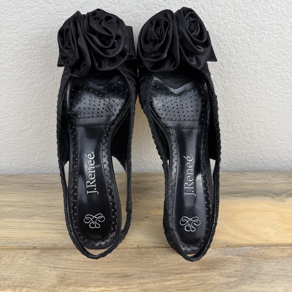 J.Renee Black Slingback Satin Slip On Kitten Heel Dress Shoe Size 7